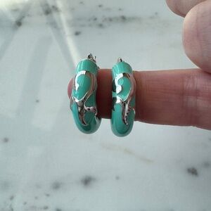 Turquoise enamel and silver hoops